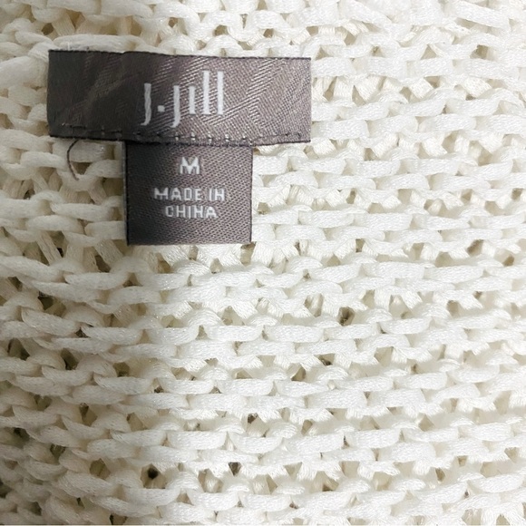 J. Jill Sweater Women Med White Mercerized Cotton Open Knit V-Neck  Cover Up EUC - Picture 5 of 8